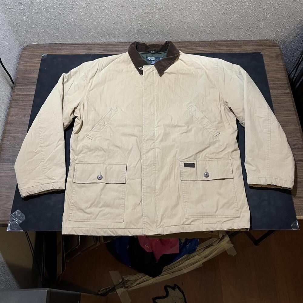 Vintage Polo Ralph Lauren Jacket Men 2X Brown Corduroy Collar Quilted Lined Coat